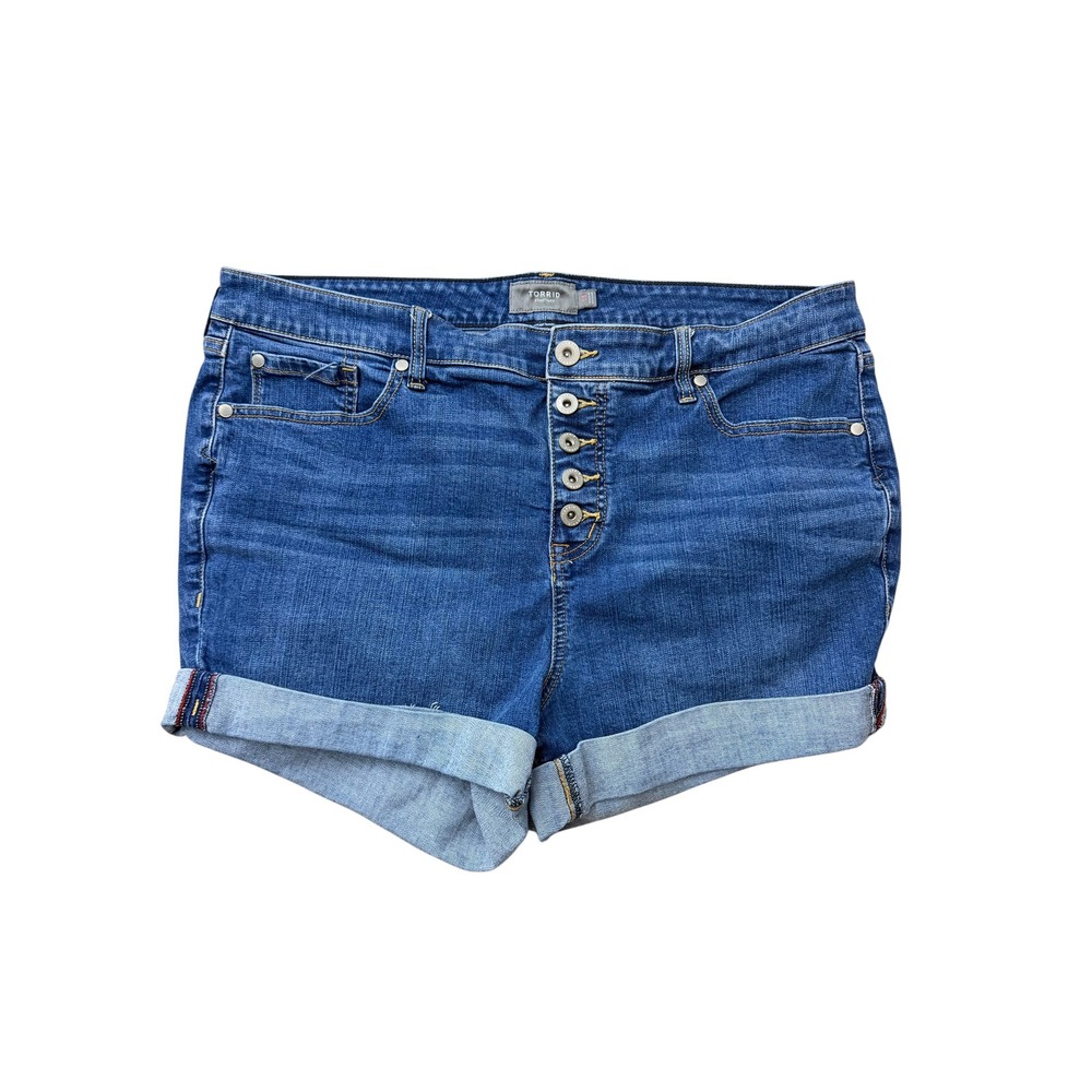 Torrid Denim Shorts Blue 18 Button Fly Cuffed Medium Wash Plus Size